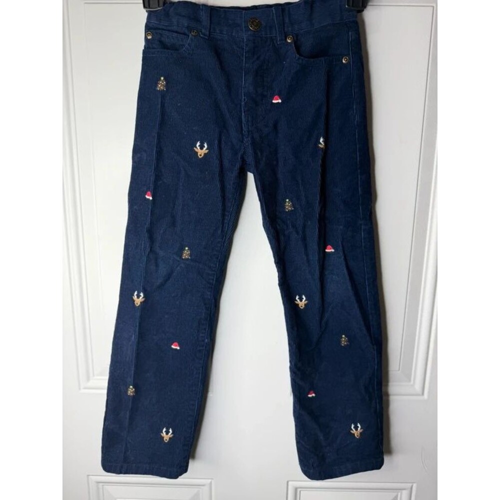 Janie and Jack Boys Size 6 Navy Corduroy Christmas Embroidered Pants